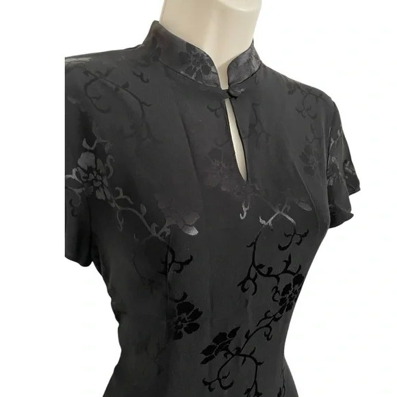 Blue Stem vintage women floral satin embossed chiffon Chinese maxi size 10 black - Picture 2 of 9